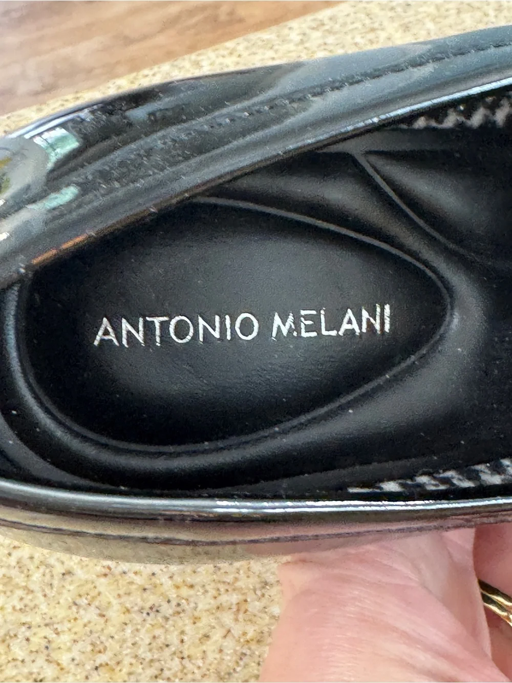 Antonio Melani Parkerr Lug Sole Chain Detail Black Patent Platform Loafers 7 Y2K